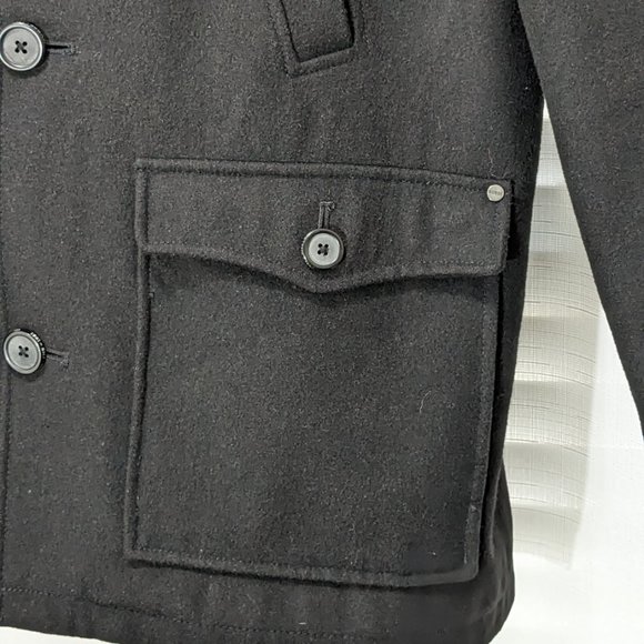 Men’s Guess Brandon Wool Blend Style Long Button Coat Sz Large Black - Picture 6 of 16